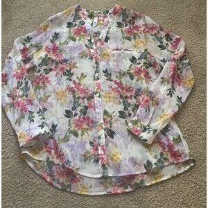 Kut From The Cloth Women's Size Medium Sheer Blouse Shirt Floral Roll up